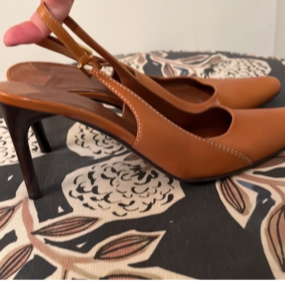 Ralph Lauren Purple Label Cognac Leather Slingback Pumps